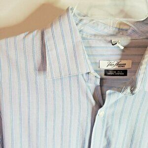 VAN Heusen Mens size 16 - 16½ 34/35 slim fit blue stripes. T54